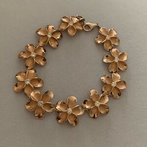 925 Sterling Silver Rose Gold/Copper Colour Floral Chunky Statement Bracelet